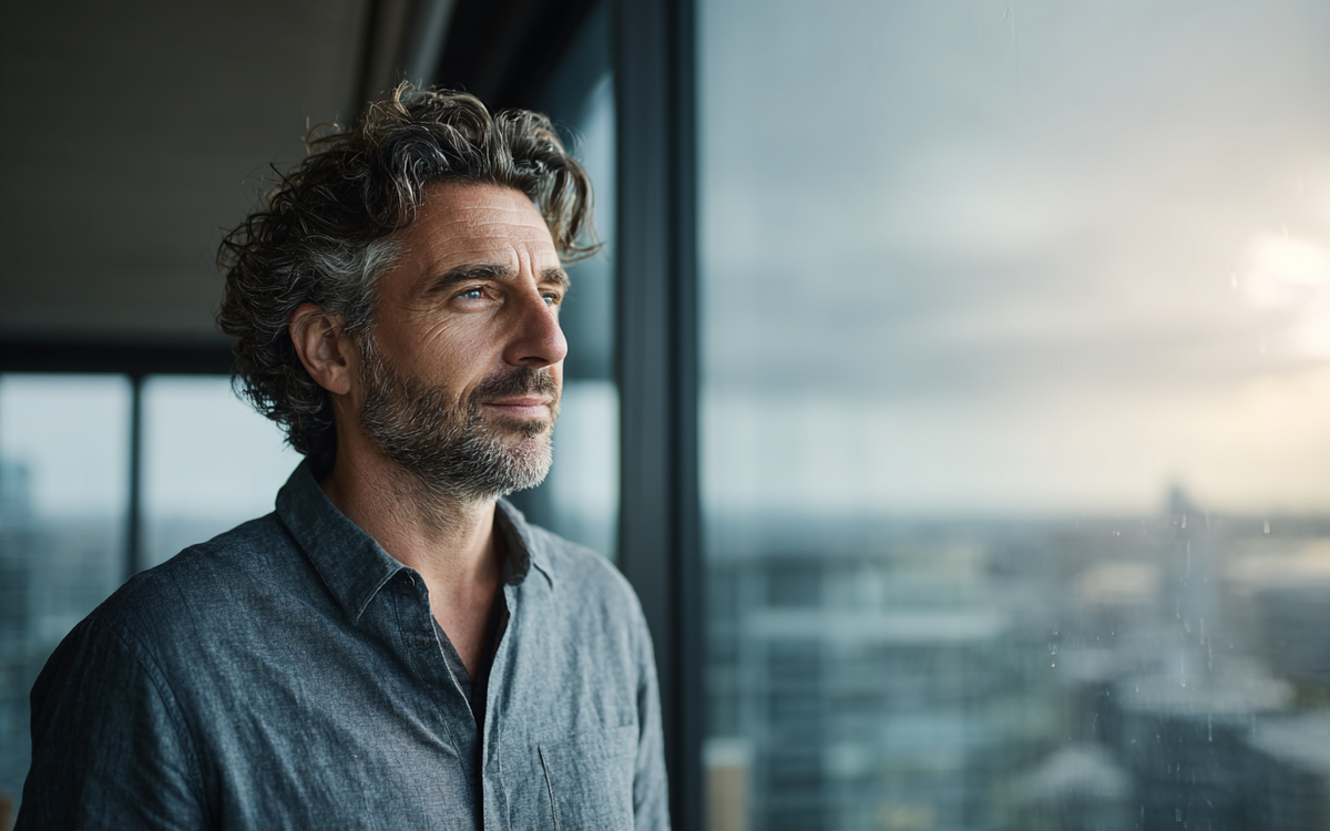 Junger Mann sitzt mit seinem Handy vor einem Laptop während eines Authentifizierungsprozess.
